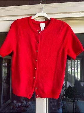 H&M Red Short-Sleeve Button Cardigan
